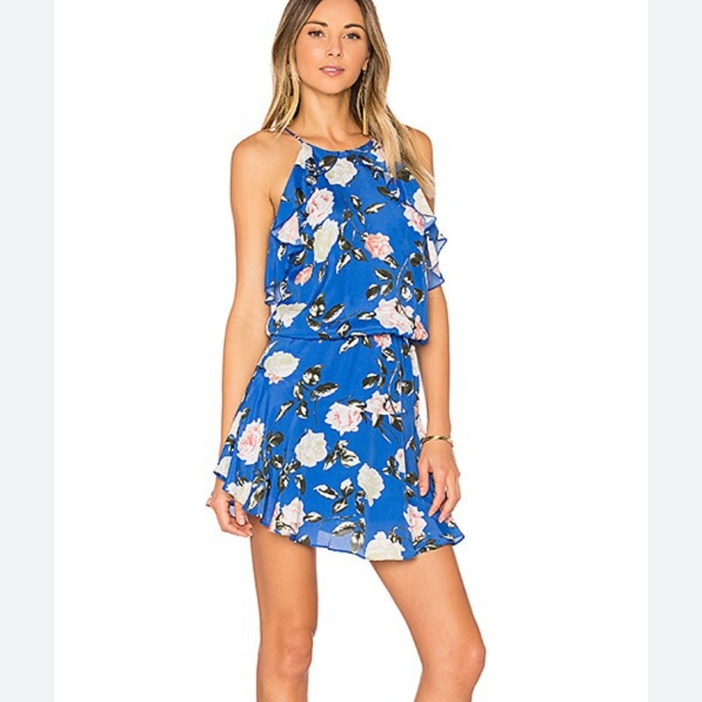 Karina Grimaldi Lulu Blue Rose‎ Floral Printed Halter Mini Dress Size S Small